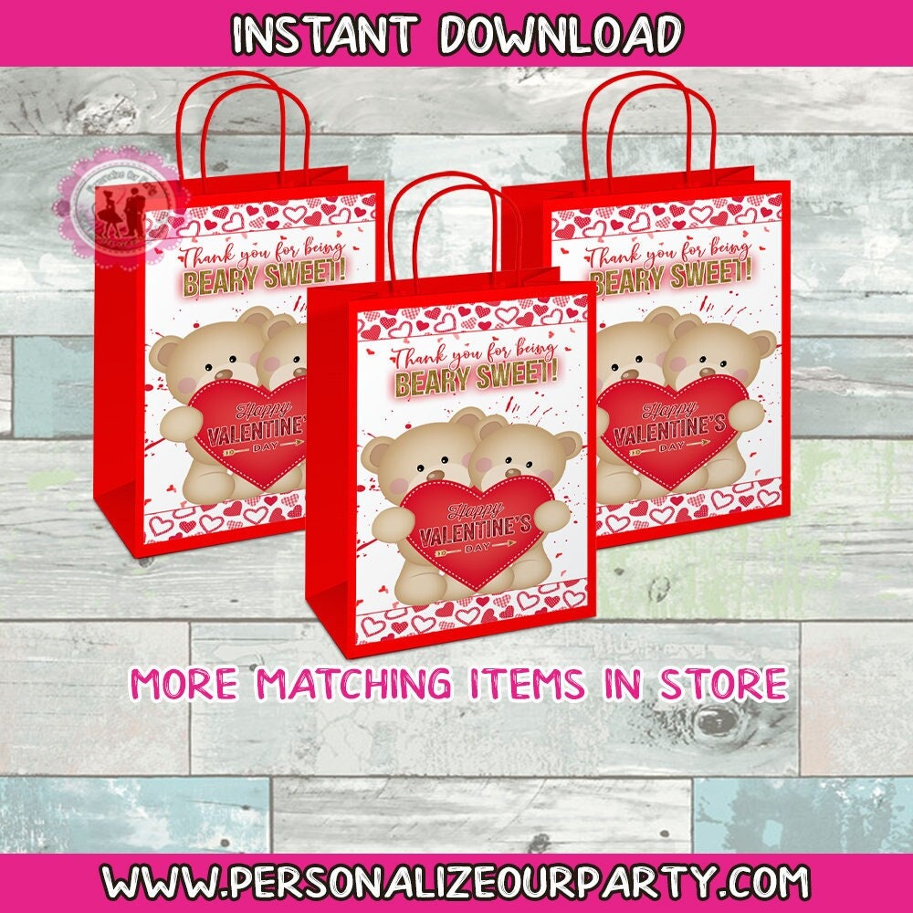 Beary sweet valentine's day party favor bags-beary sweet valentine party favors- bear gift bags-valentines treat bags-loot bags-candy bags
