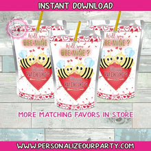 Load image into Gallery viewer, bee mine valentines capri sun labels instant download-valentines party-juice pouches-bee party favors-juice pouch stickers-valentines day