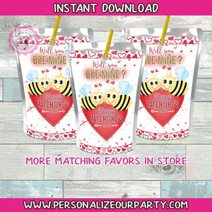 bee mine valentines capri sun labels instant download-valentines party-juice pouches-bee party favors-juice pouch stickers-valentines day