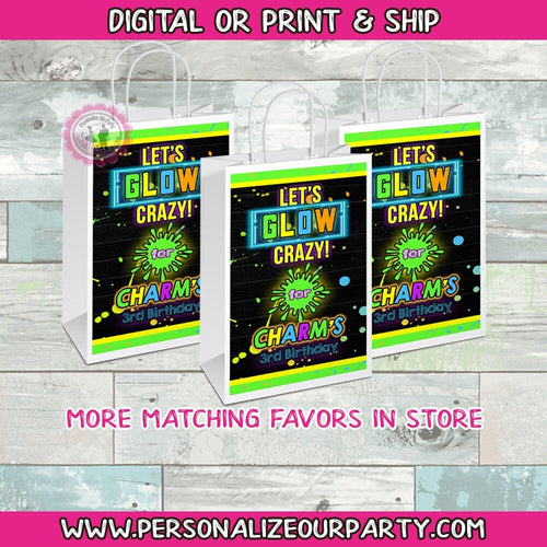 glow crazy neon party bags/ labels-glow birthday party decor-slime party favors-glow party supplies-slime party candy bags-neon glow crazy