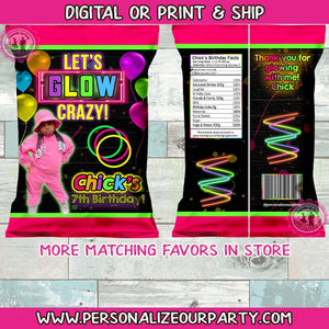 Let's Glow crazy party chip bag/wrappers-glow party favors-glow party-slime party-glow in the dark party-glow party bags-slime party favors
