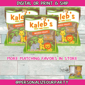 Jungle wild one fruit snack wrappers-1 digital file or 1 dozen printed wrappers