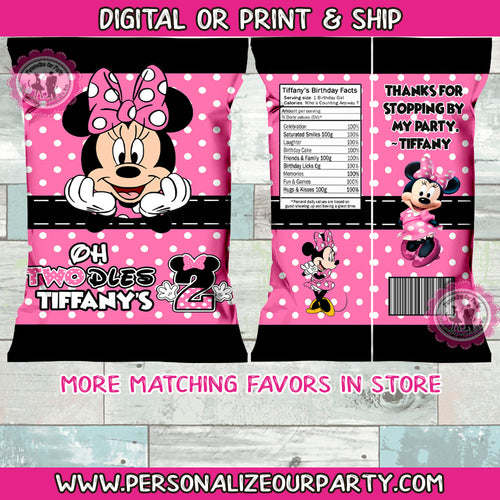 Pink Minnie mouse chip bags / chip bag wrappers-1 digital file or 1 dozen printed wrappers