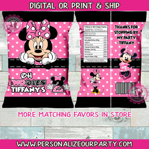Pink Minnie mouse chip bags / chip bag wrappers-1 digital file or 1 dozen printed wrappers