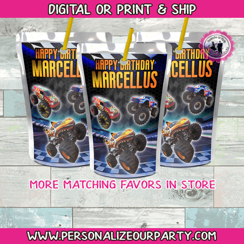 Hot wheels monster trucks capri sun juice pouch stickers-digital or printed