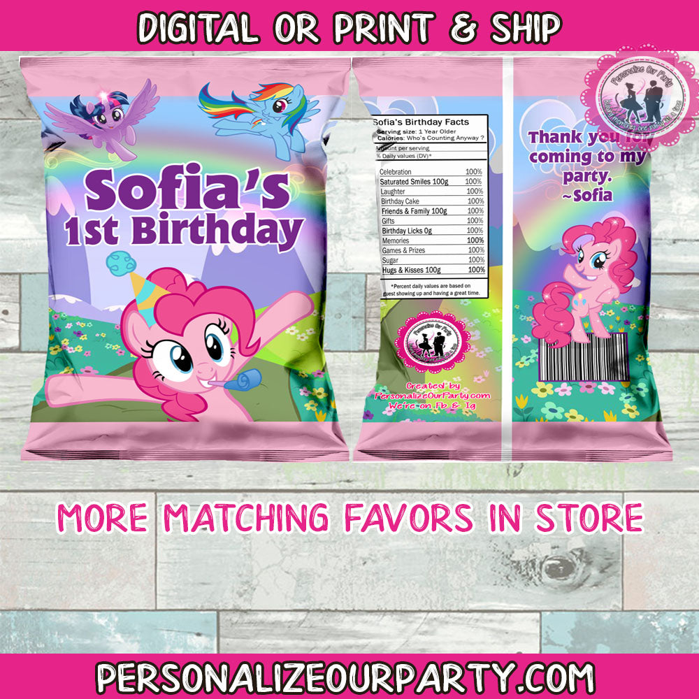 My little pony inspired chip bags - 1 digital file or 1 dozen printed wrappers