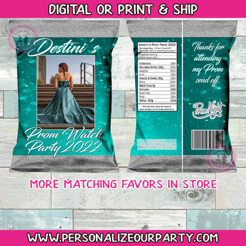 prom watch party chip bags - prom send off chip bag wrappers- digital file
