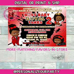 African American boss baby girl purple party invitations-digital-printed-black boss baby party-boss baby girl party favors-purple boss baby