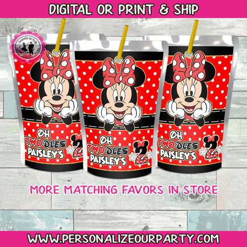 oh twodles red Minnie mouse juice pouch labels-1 digital file or 1 dz printed stickers