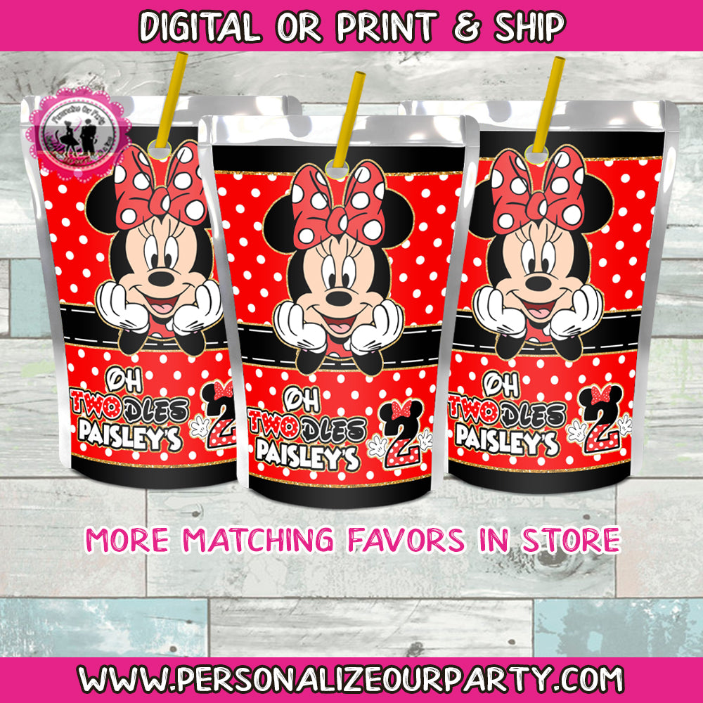 oh twodles red Minnie mouse juice pouch labels-1 digital file or 1 dz printed stickers
