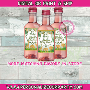 Safari jungle baby shower mini wine bottle sticker labels-1 digital files or 1 dozen printed stickers