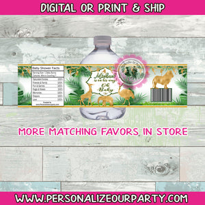 Safari jungle baby shower water bottle wrappers-1 digital files or 1 dozen printed wrappers