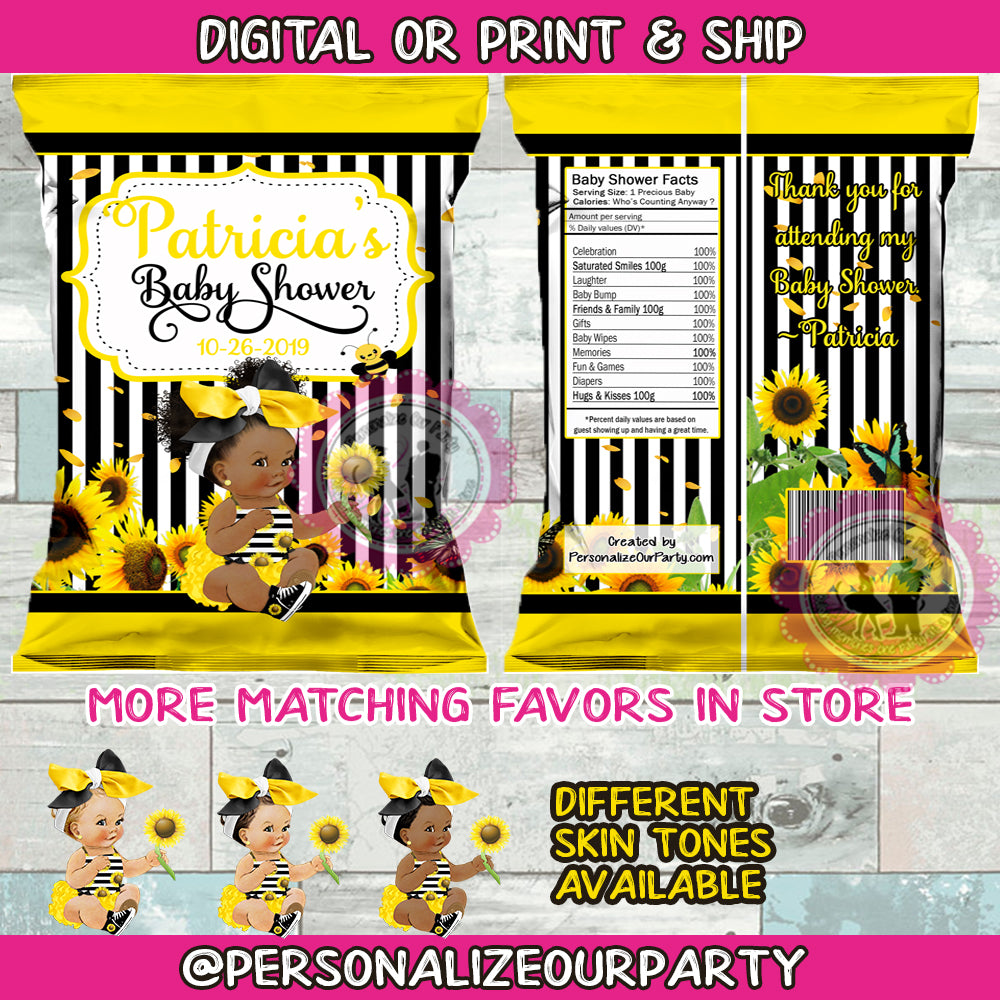 sunflower baby shower chip bag/wrappers-sunflower chip bag-sunflower party favors-sunflower birthday-sunflower favors-sunflower party bag