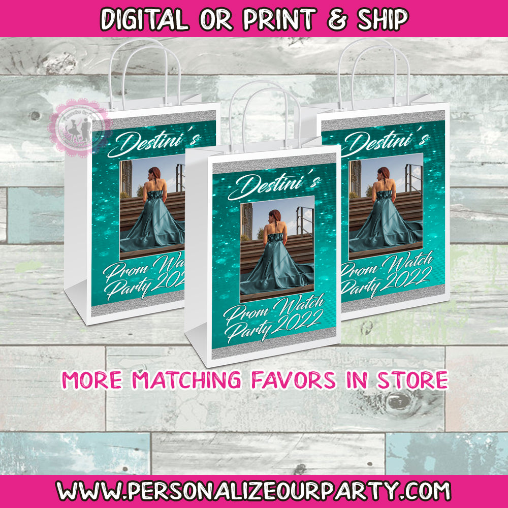 prom watch party gift bags-prom send off gift bag labels or 1 digital file