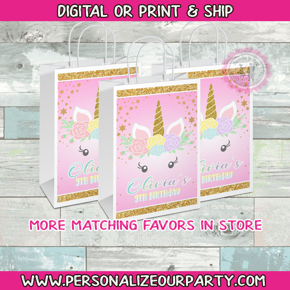 Unicorn party bags/gift bags-1 digital file or 1 dozen printed labels