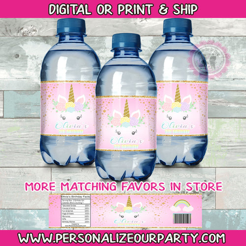 Unicorn water bottle labels-1 digital file or 1 dozen printed