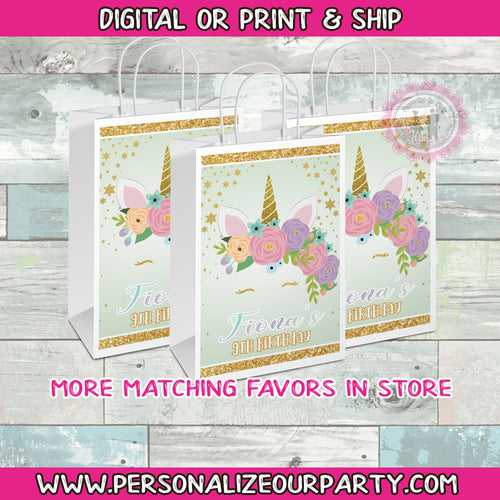 Unicorn party bags/gift bags-1 digital file or 1 dozen printed labels