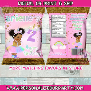 Unicorn baby girl birthday party chip bags / chip bag wrappers-1 digital file or 1 dozen printed