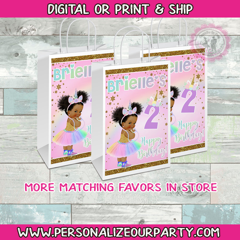 Unicorn baby girl party bags/gift bags-1 digital file or 1 dozen printed labels