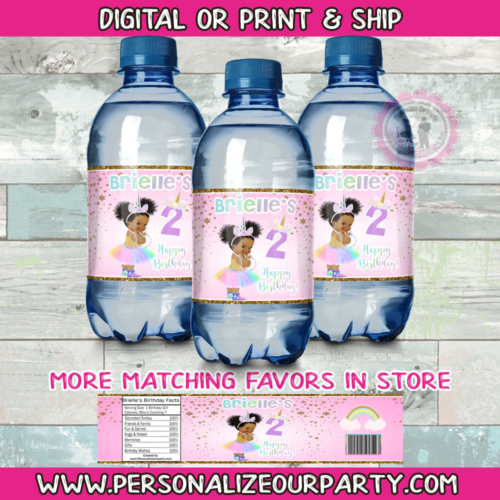 Unicorn water bottle labels-1 digital file or 1 dozen printed