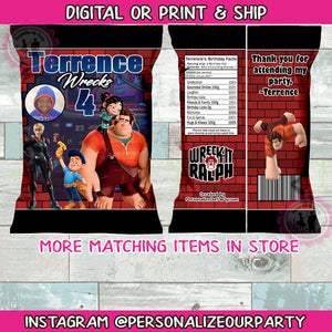 Wreck it ralph inspired chip bags/wrappers-digital file or 1 dozen printed